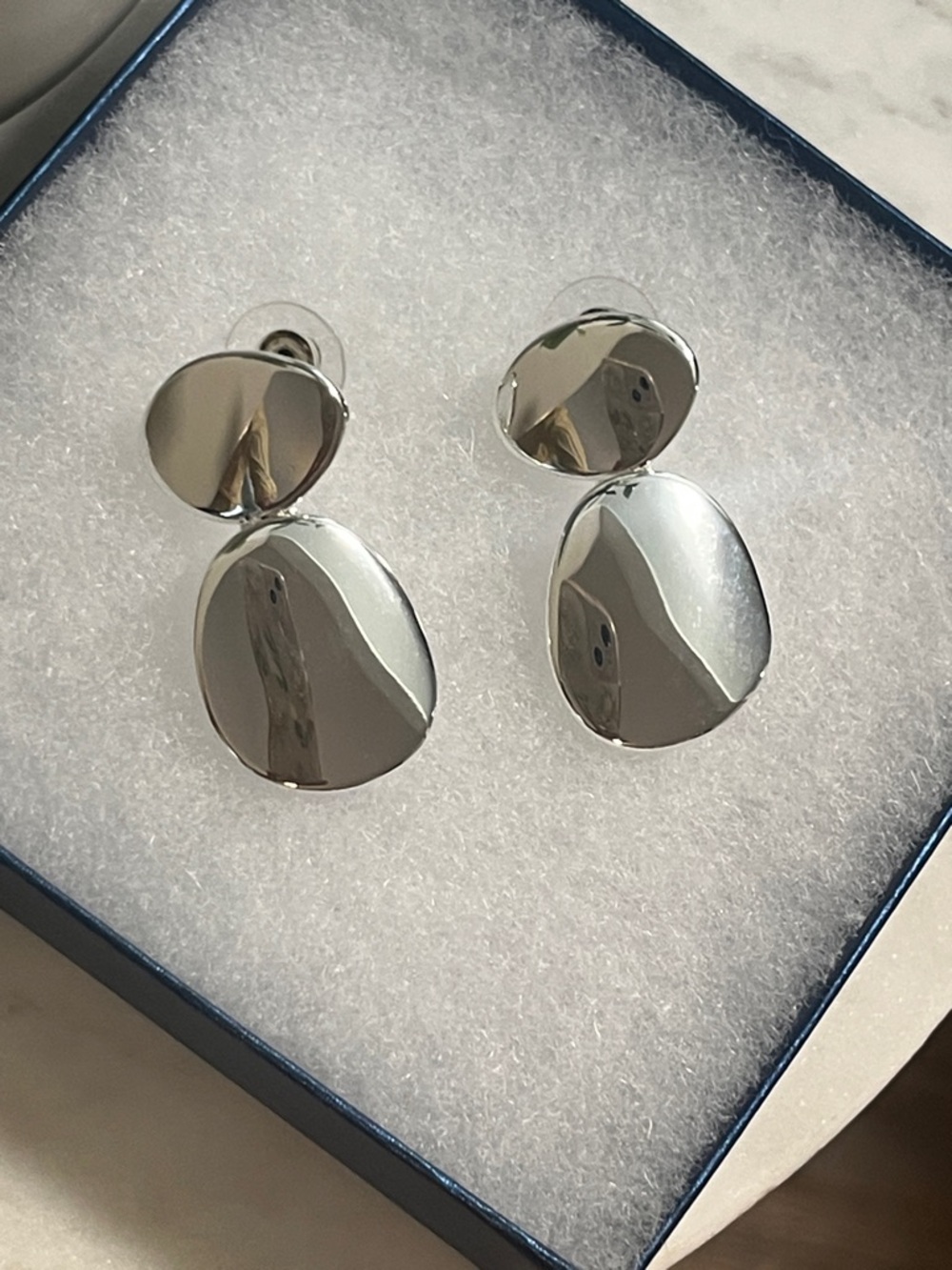 LOFT Polished Silver Double Disc Drop Earrings